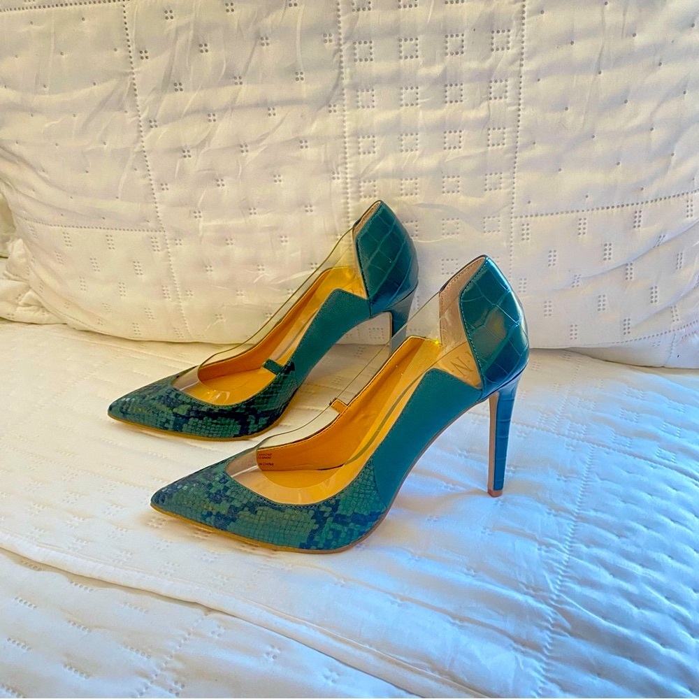 Inc Green Snake Print Translucent Panels Pumps Sh… - image 8